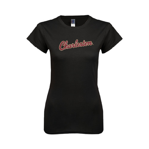  Next Level Womens Black Boyfriend Tee - Charleston Script