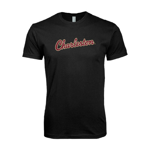  Next Level Black SoftStyle T Shirt - Charleston Script