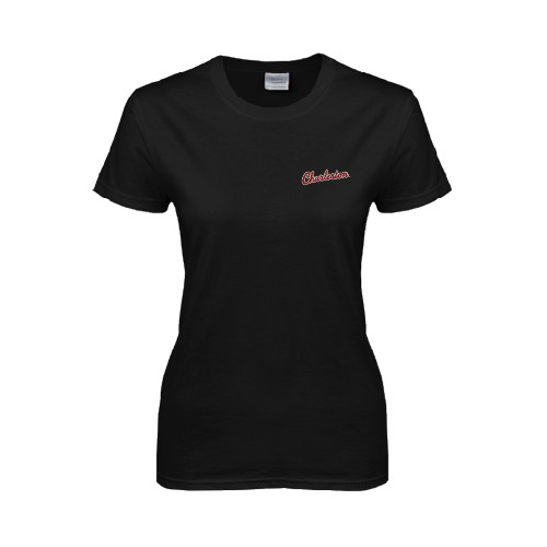  Womens Black Short Sleeve Tee - Charleston Script