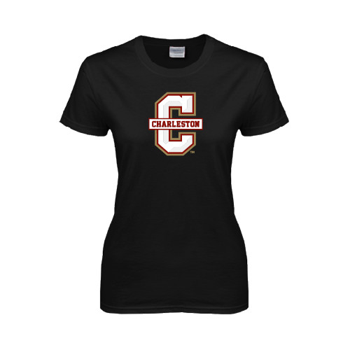  Womens Black Short Sleeve Tee - Official Logo - C Charleston
