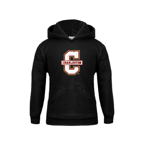  Youth Black Fleece Hoodie - Official Logo - C Charleston