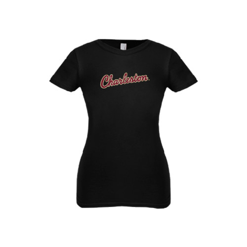  Next Level Girls Black Fashion Fit T Shirt - Charleston Script