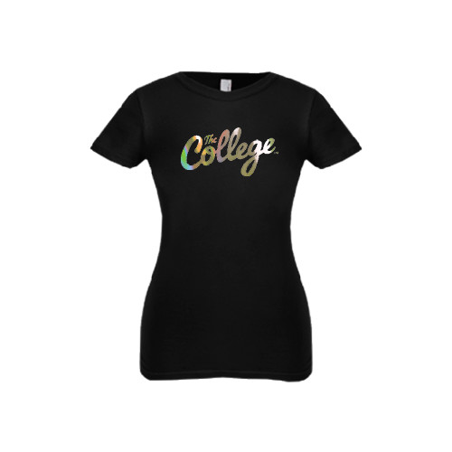  Next Level Girls Black Fashion Fit T Shirt - The College Script Foil