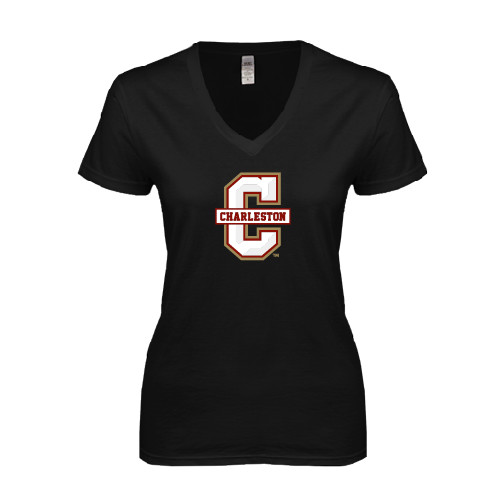  Next Level Womens Black Ideal V Tee - Official Logo - C Charleston