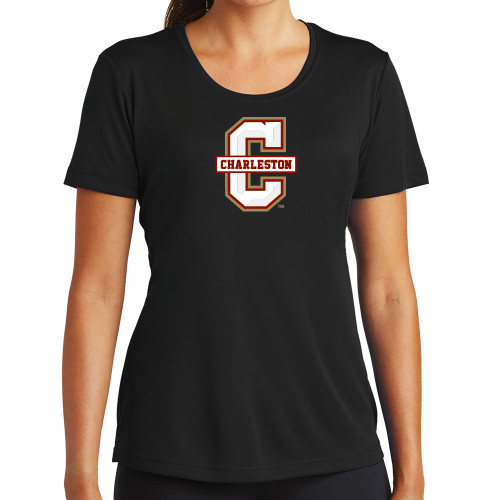  Womens Black Performance Tee - Official Logo - C Charleston
