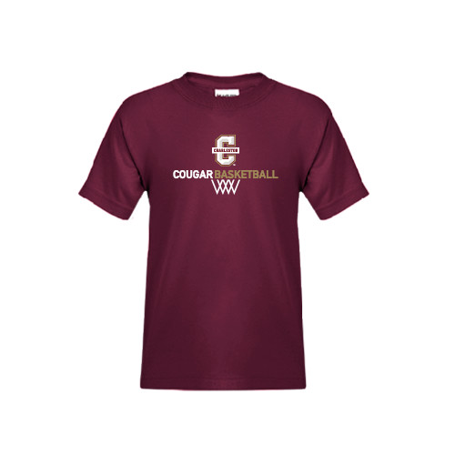 Youth Maroon T Shirt - Basketball Net Design
