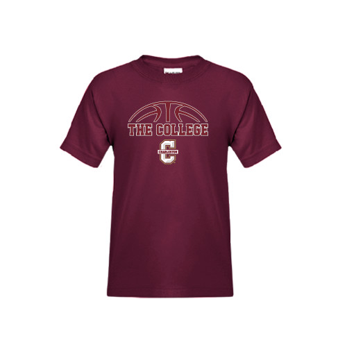  Youth Maroon T Shirt - Basketball Ball Design