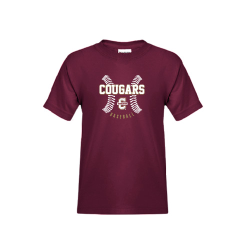  Youth Maroon T Shirt - Baseball Ball Design