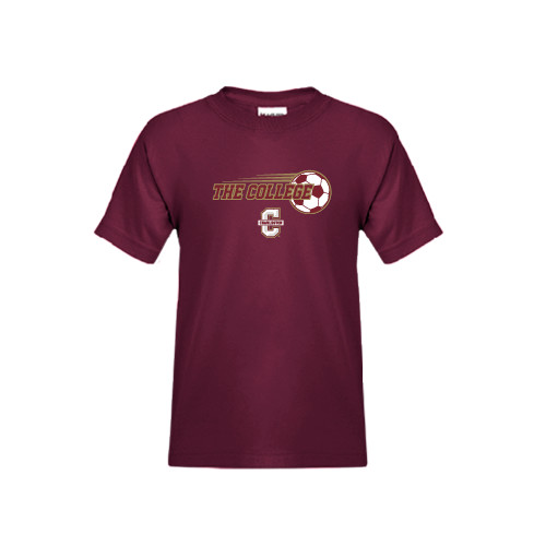  Youth Maroon T Shirt - Soccer Ball Design