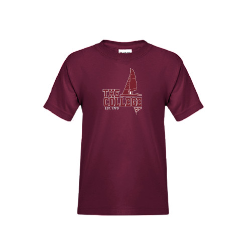  Youth Maroon T Shirt - Sail Boat Design