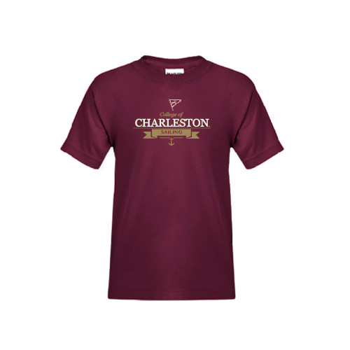 Youth Maroon T Shirt - Sailing Anchor Design