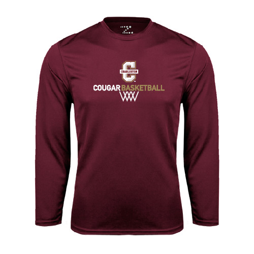  Maroon Performance Long Sleeve Shirt - Basketball Net Design