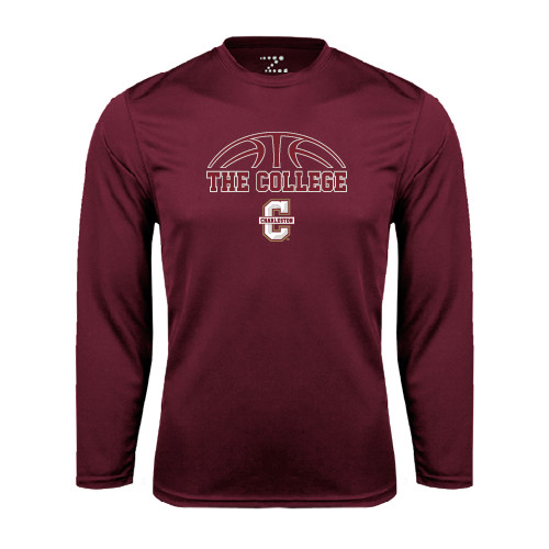  Maroon Performance Long Sleeve Shirt - Basketball Ball Design