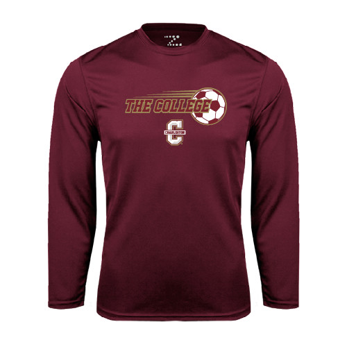  Maroon Performance Long Sleeve Shirt - Soccer Ball Design