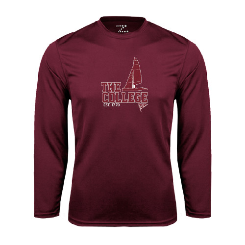  Maroon Performance Long Sleeve Shirt - Sail Boat Design