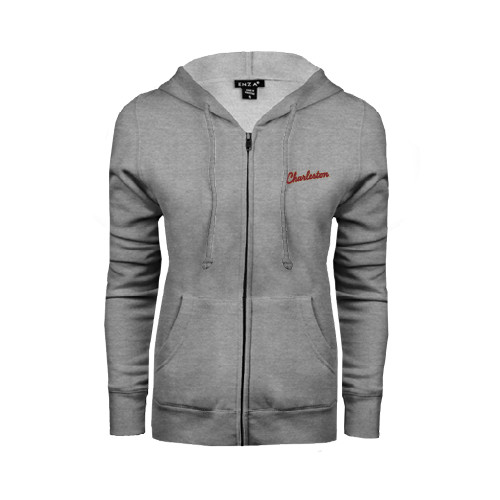  ENZA Womens Grey Fleece Full Zip Hoodie - Charleston Script