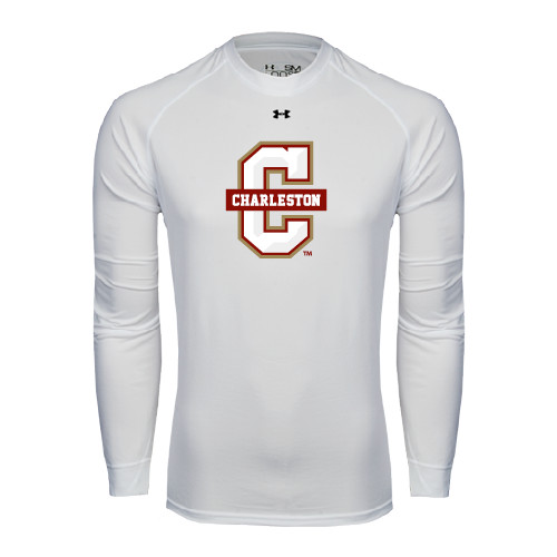  Under Armour White Long Sleeve Tech Tee - Official Logo - C Charleston