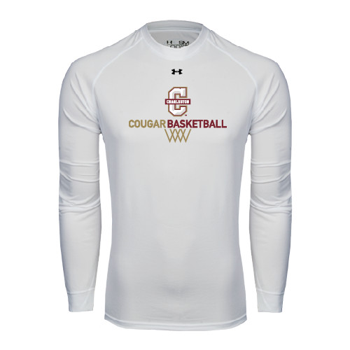  Under Armour White Long Sleeve Tech Tee - Basketball Net Design