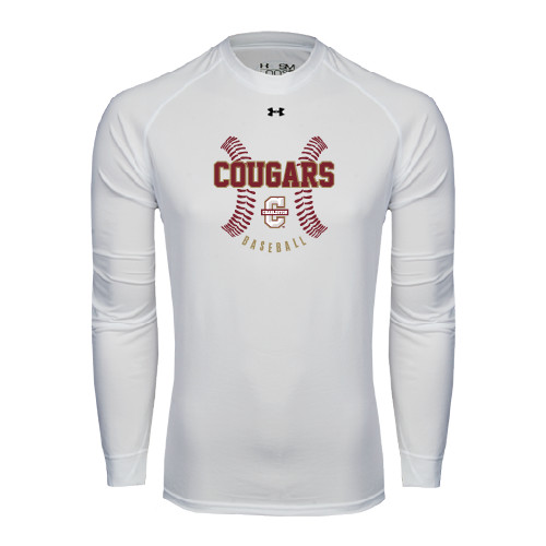  Under Armour White Long Sleeve Tech Tee - Baseball Ball Design