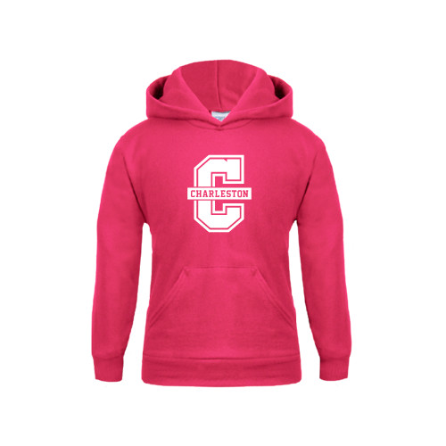  Youth Hot Pink Fleece Hoodie - Official Logo - C Charleston