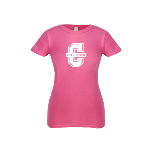  Next Level Girls Fuchsia Fashion Fit T Shirt - Official Logo - C Charleston