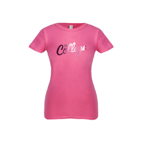 Next Level Girls Fuchsia Fashion Fit T Shirt - The College Script Foil
