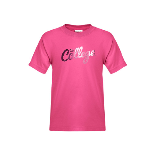  Youth Hot Pink T Shirt - The College Script Foil