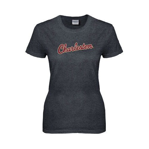  Womens Dark Heather Short Sleeve Tee - Charleston Script