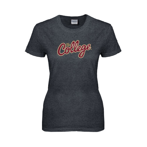  Womens Dark Heather Short Sleeve Tee - The College Script