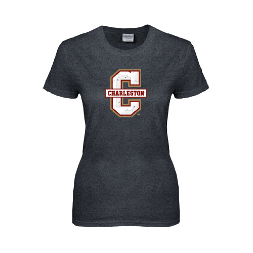  Womens Dark Heather Short Sleeve Tee - Official Logo - C Charleston Distressed