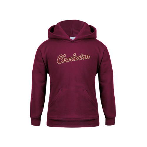  Youth Maroon Fleece Hoodie - Charleston Script