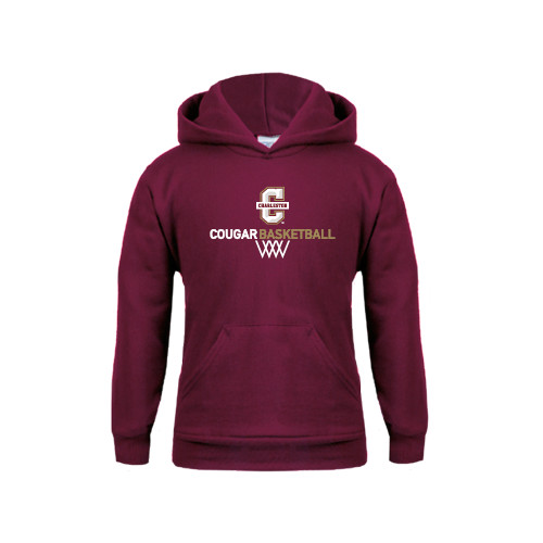  Youth Maroon Fleece Hoodie - Basketball Net Design