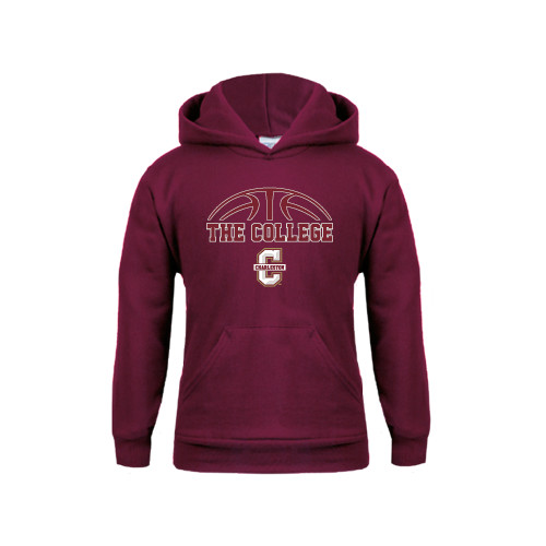  Youth Maroon Fleece Hoodie - Basketball Ball Design