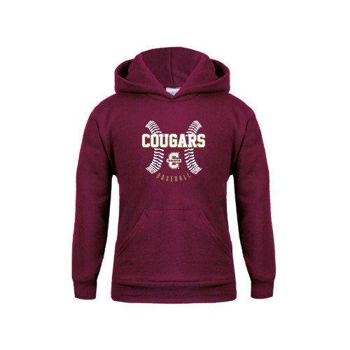  Youth Maroon Fleece Hoodie - Baseball Ball Design