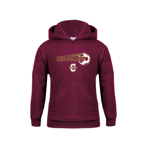  Youth Maroon Fleece Hoodie - Soccer Ball Design