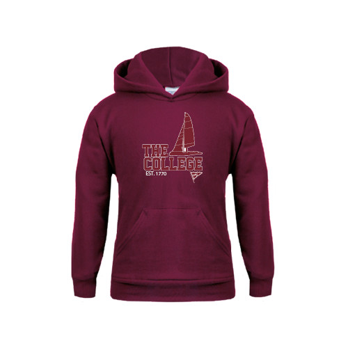  Youth Maroon Fleece Hoodie - Sail Boat Design