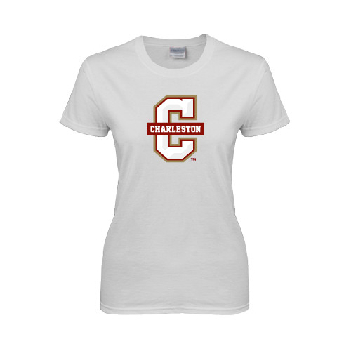  Womens White Short Sleeve Tee - Official Logo - C Charleston