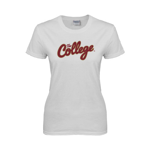  Womens White Short Sleeve Tee - The College Script