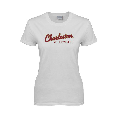  Womens White Short Sleeve Tee - Volleyball