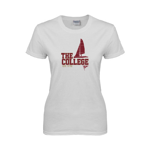  Womens White Short Sleeve Tee - Sail Boat Design