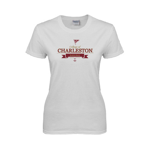  Womens White Short Sleeve Tee - Sailing Anchor Design