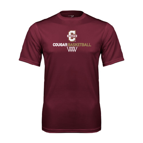  Maroon Performance Tee - Basketball Net Design