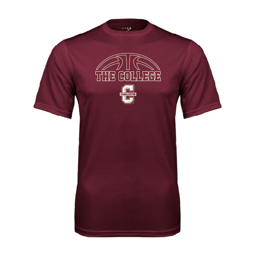  Maroon Performance Tee - Basketball Ball Design