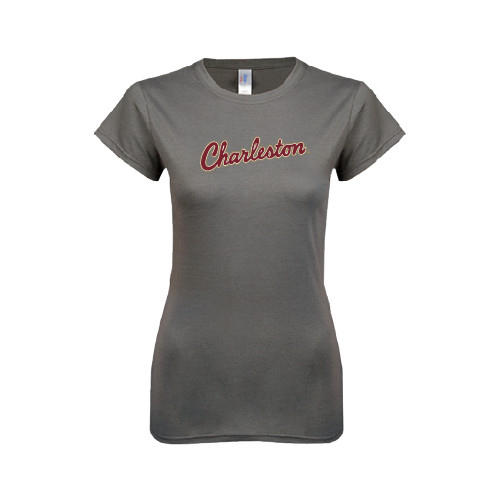  Next Level Womens Charcoal Boyfriend Tee - Charleston Script