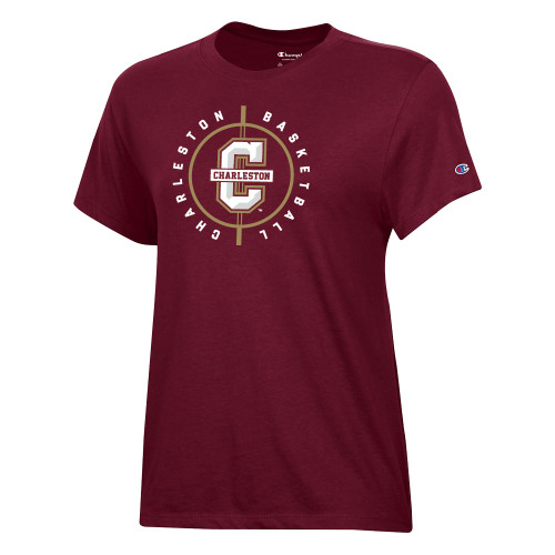  Champion Womens Maroon Core Short Sleeve Tee - Charleston Basketball Midcourt Rounded