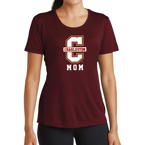  Womens Maroon Performance Short Sleeve Tee - Mom