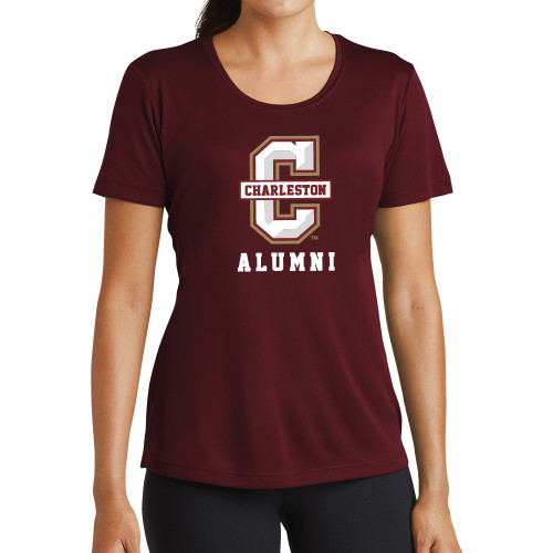  Womens Maroon Performance Short Sleeve Tee - Alumni
