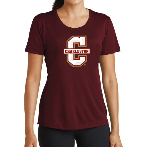  Womens Maroon Performance Short Sleeve Tee - Official Logo - C Charleston