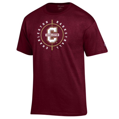  Champion Maroon T Shirt - Charleston Basketball Midcourt Rounded
