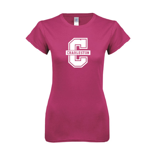  Next Level Womens Fuchsia Boyfriend Tee - Official Logo - C Charleston